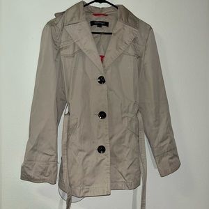 Ellen Tracy Khaki Ran Trench Coat Button Belted Jacket With Pockets Hood Size L